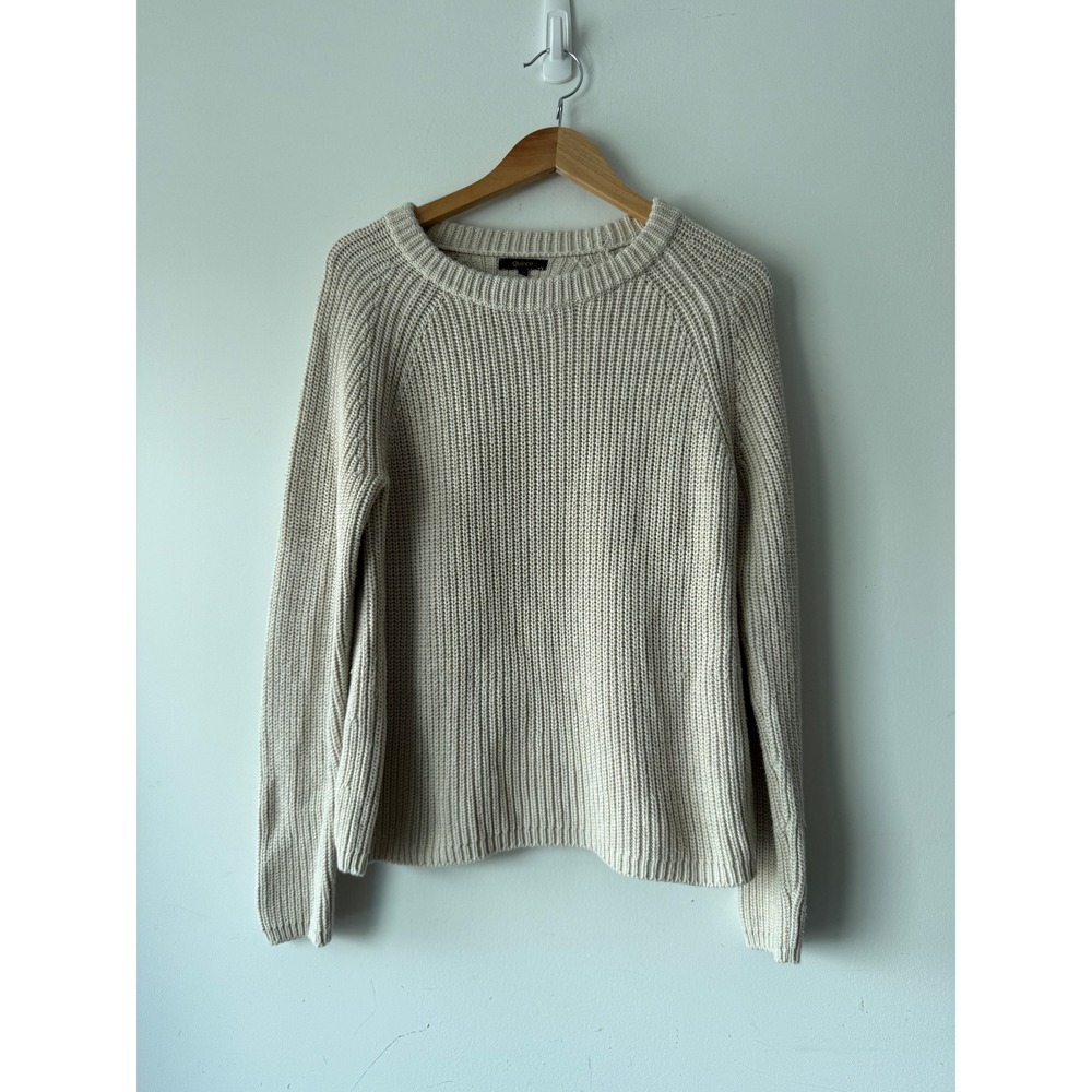 Quince Organic Cotton Fisherman Sweater Cream Oatmeal Shaker Stitch Crew Medium
